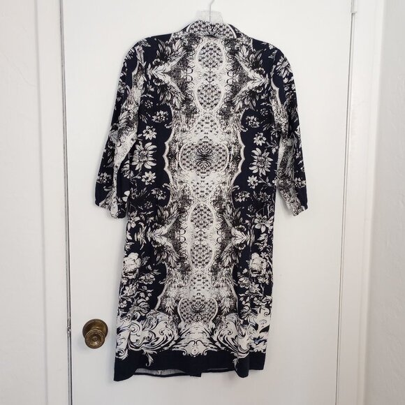 Soft Surroundings Navy Floral Linen-Blend Shirt Dress - Picture 5 of 10